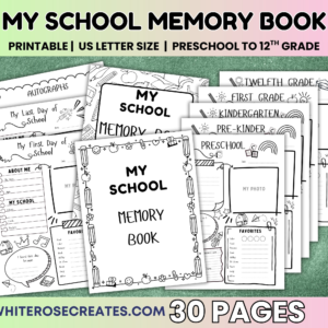This is a school memory book sale, with 30 pages printable file from preschool to 12th grade