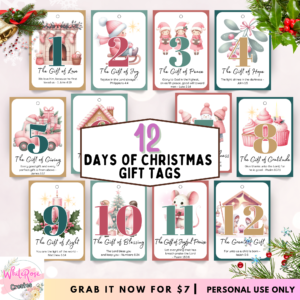 12 Days of Christmas Gift Tags, Printable Bible Verse Christmas Tags